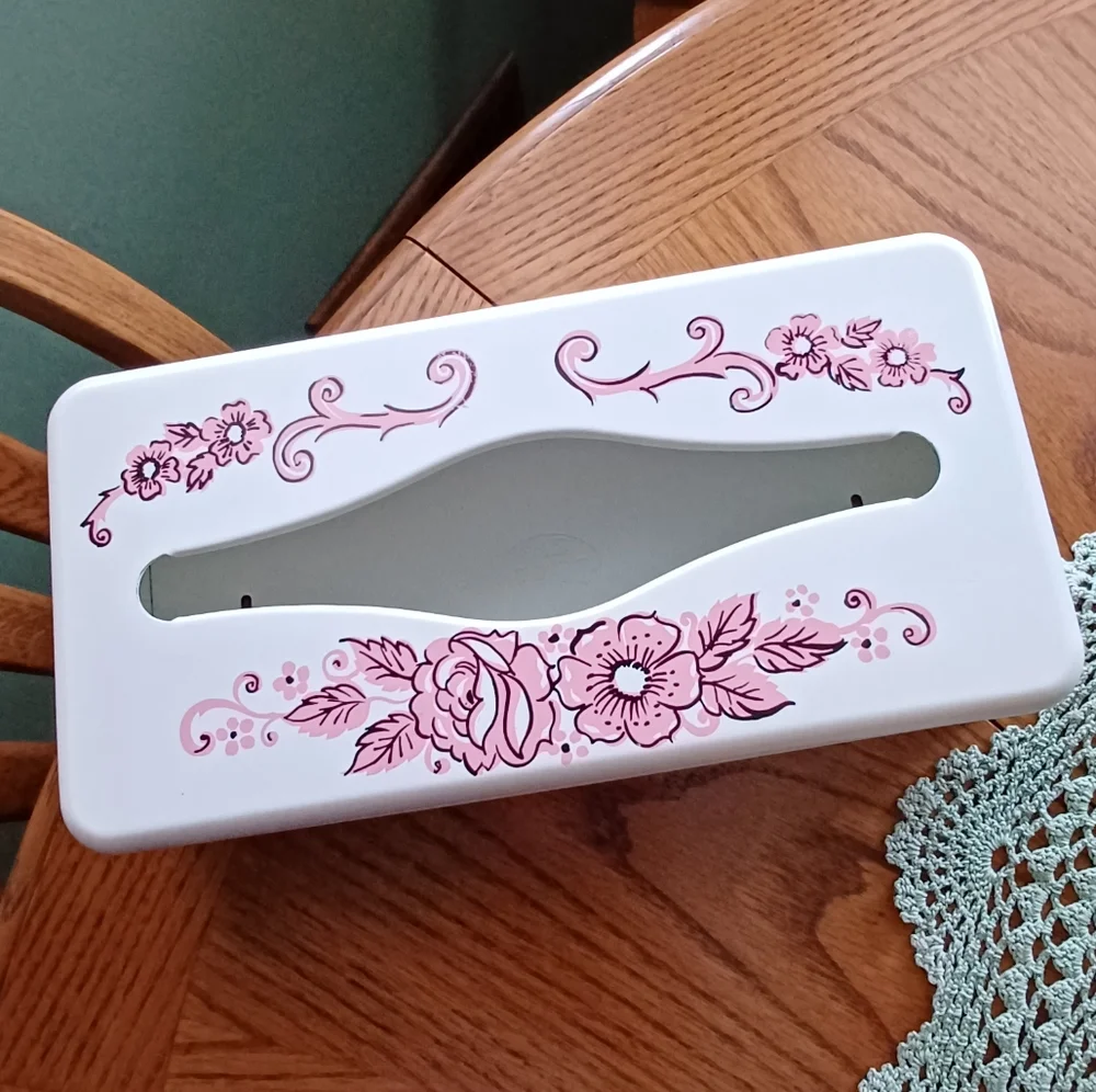 Vintage Ransburg Floral Print Metal Tissue Holder - Picture 1 of 9
